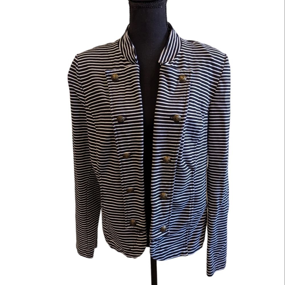 Tommy Hilfiger Blue Open Front Blazer Jacket Military Pockets Womens Knit Sz lar